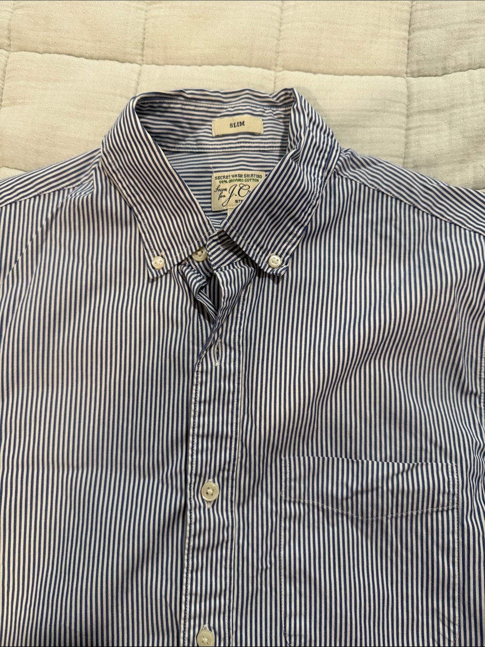 J. Crew Slim Button-Down Navy and White Pinstripe Shirt